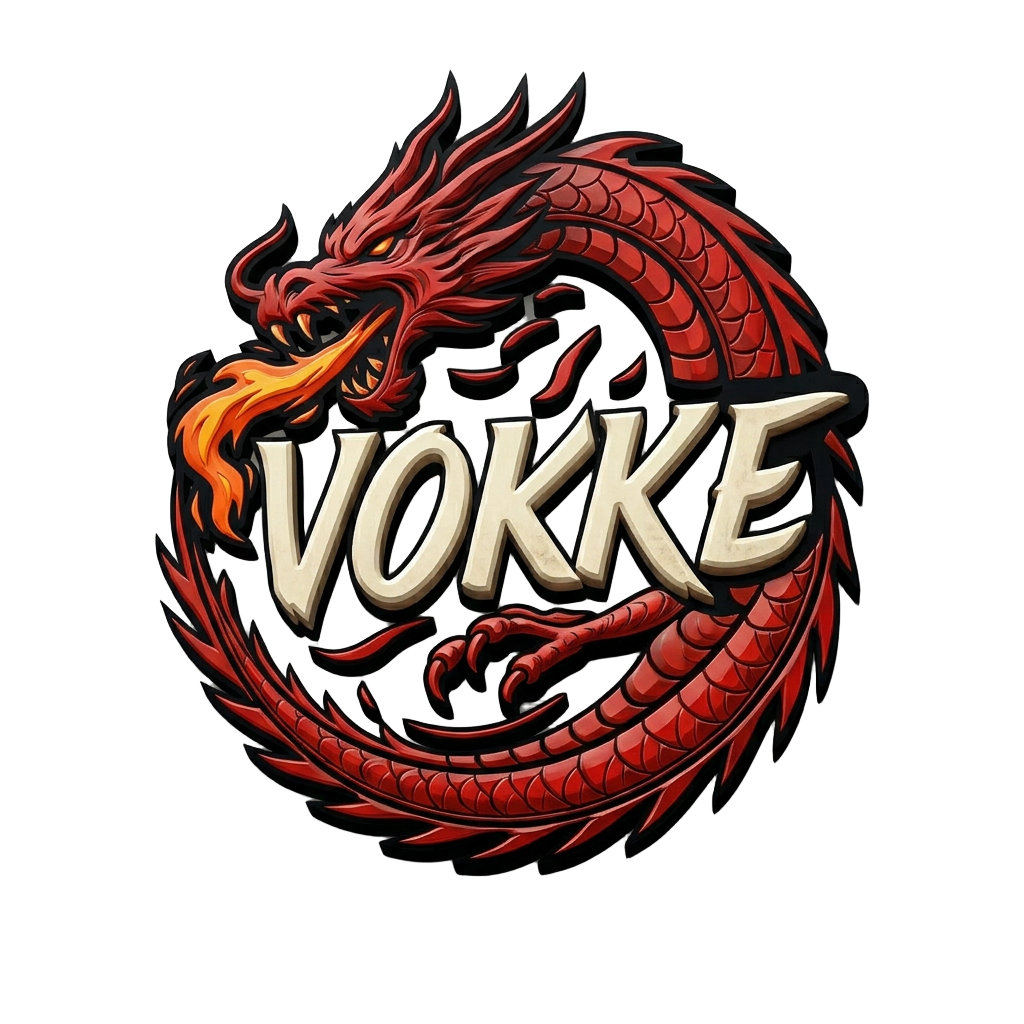 Logo Vokke — dragão vermelho em 3D